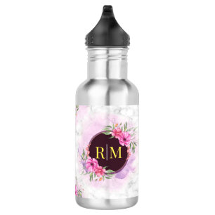 Bouteille D'eau Lettre initiale florale de couronne Monogramme Nom