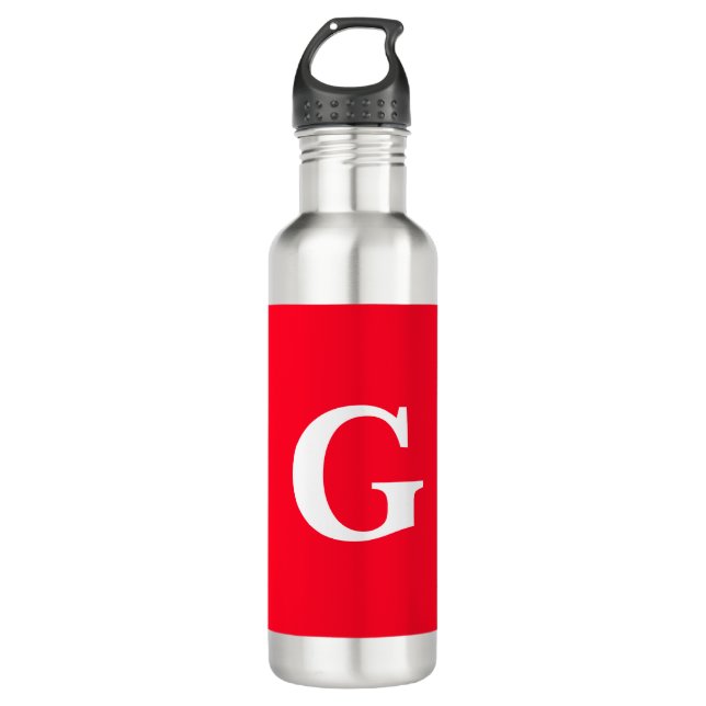 Bouteille D'eau Lettre initiale Monogramme Rouge Blanc Plaine Simp (Devant)