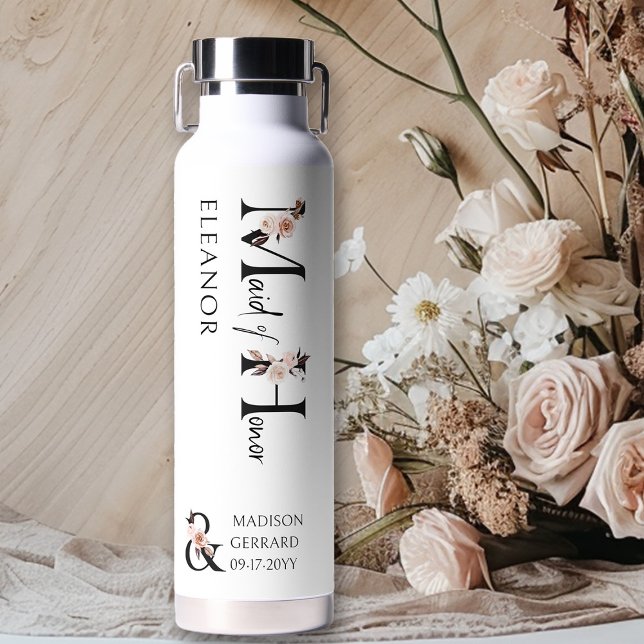Bouteille D'eau LETTRE Mariage BOHON FLEUVE Neutre HOMME D'Honneur (Bridal party gift to personalize for your Maid of Honor)