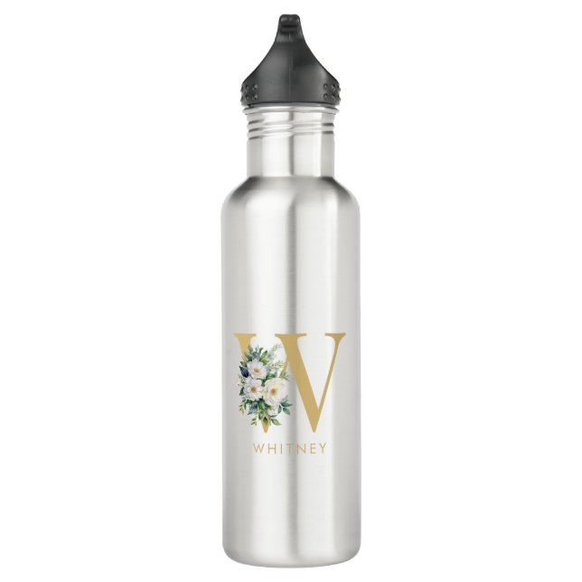 Bouteille D'eau Lettre monogramme Floral Nom initial (Droite)