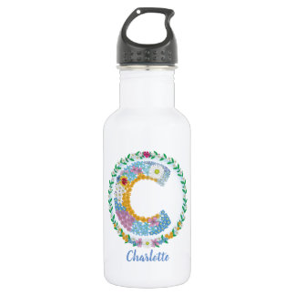 Bouteille D'eau Lettres de fleurs "C" initiales avec nom personnal