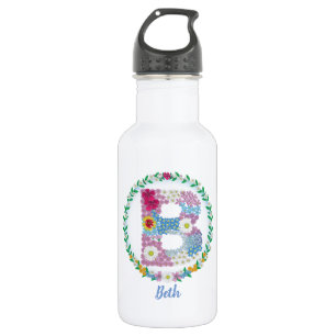 Bouteille D'eau Lettres de fleurs Initiale "B" avec nom personnali