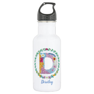 Bouteille D'eau Lettres de fleurs Initiale "D" avec nom personnali