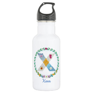 Bouteille D'eau Lettres de fleurs Initiale "X" avec nom personnali