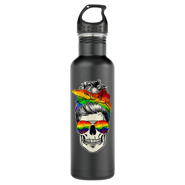 Bouteille D'eau LGBT Skull Messy Bun Rainbow Gay pride LGBTQ LGBT (Devant)