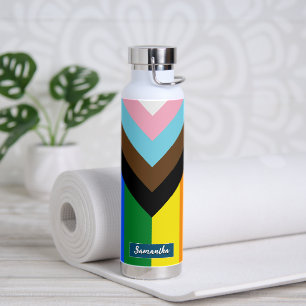 Bouteille D'eau LGBTQ & Fierté, Nom personnalisé - drapeau de prog