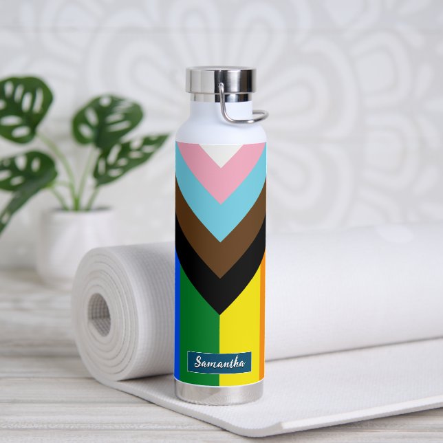 Bouteille D'eau LGBTQ & Fierté, Nom personnalisé - drapeau de prog (Yoga)
