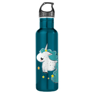 Bouteille D'eau Licorne bleue de bande dessinée avec des étoiles