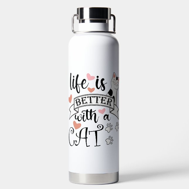 Bouteille D'eau Life is Better With a Cat quote slogan (Plage)