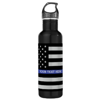 Bouteille D'eau Ligne bleue mince - Drapeau américain personnalisé