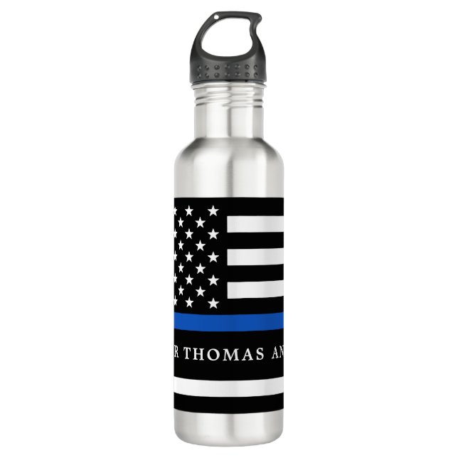 Bouteille D'eau Ligne bleue mince moderne Officier de police perso (Devant)