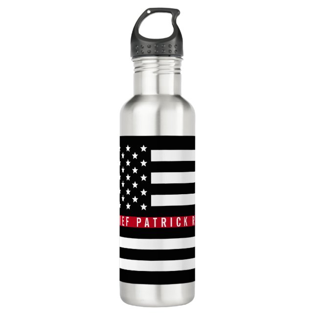 Bouteille D'eau Ligne rouge mince monogramme de drapeau américain (Devant)