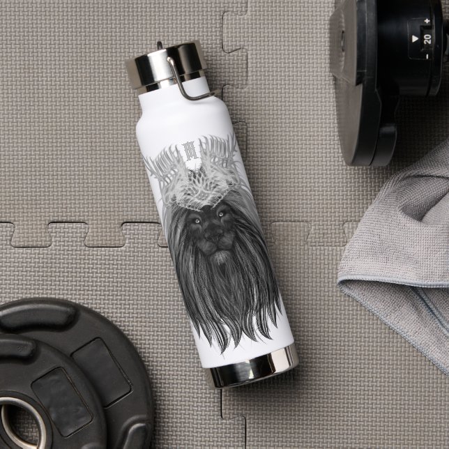 Bouteille D'eau Lion noir avec couronne Antlers et monogramme (Avant)