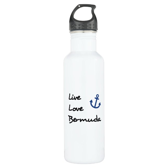Bouteille D'eau Live Love Bermuda Script Texte avec Ancre (Devant)