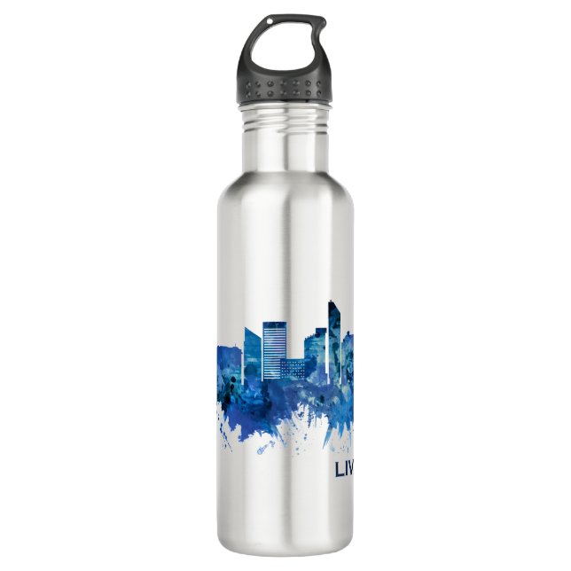 Bouteille D'eau Liverpool Angleterre Skyline Blue (Devant)