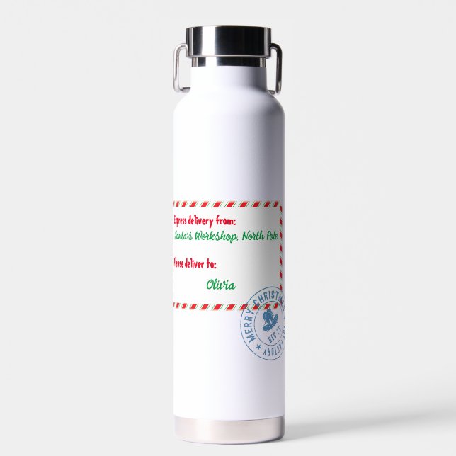 Bouteille D'eau Livraison de l'atelier père Noël personnalisée (Avant)