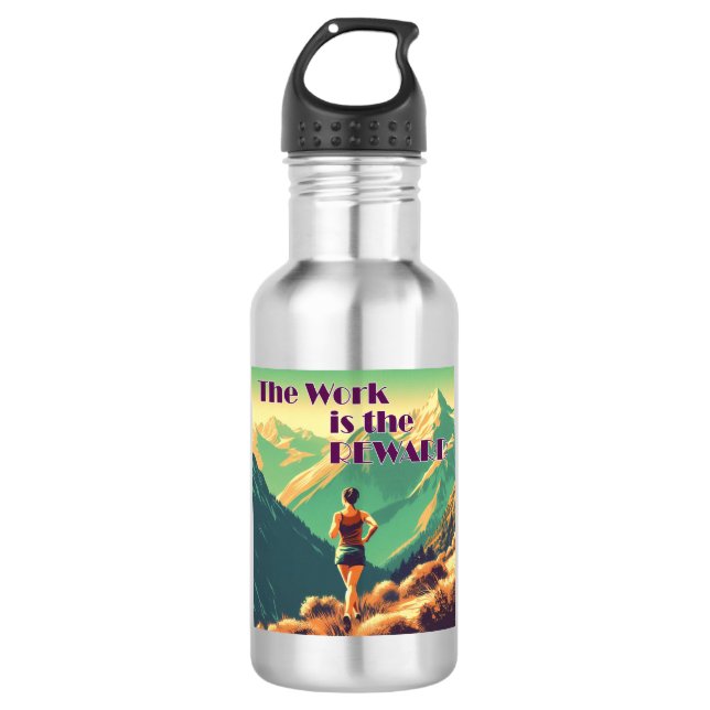 Bouteille D'eau L'Oeuvre Est La Récompense Femme Runner Mountains (Devant)