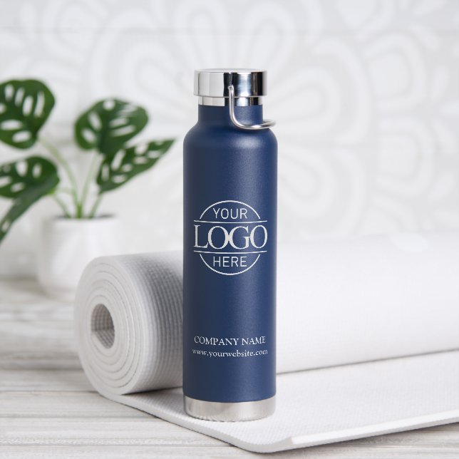 Bouteille D'eau Logo d'affaires Elegant Simple Navy Blue Company (Yoga)