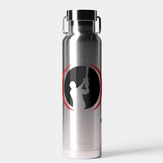 Bouteille D'eau Logo de base-ball noir rouge (Avant)