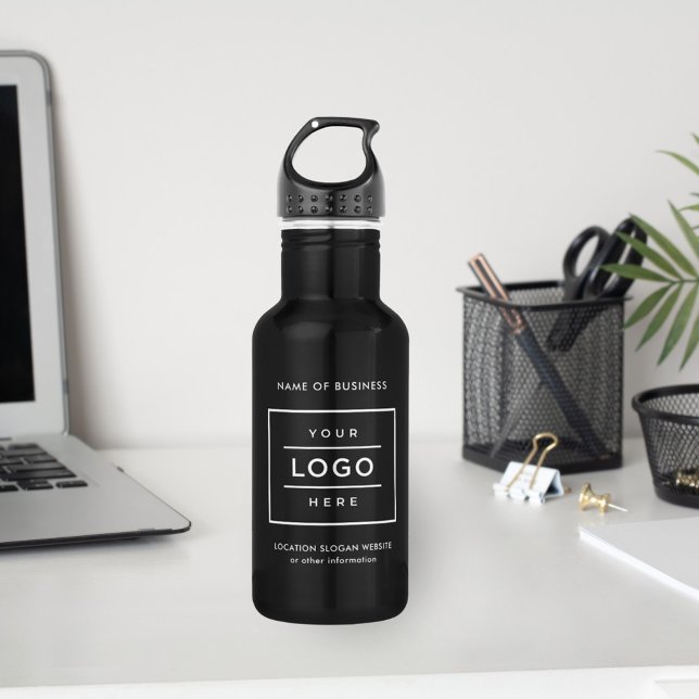 Bouteille D'eau Logo d'entreprise blanc personnalisé en noir (Créateur téléchargé)