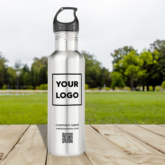 Bouteille D'eau Logo d'entreprise personnalisé et code QR (Custom Business Logo and QR Code Stainless Steel Water Bottle in situ)