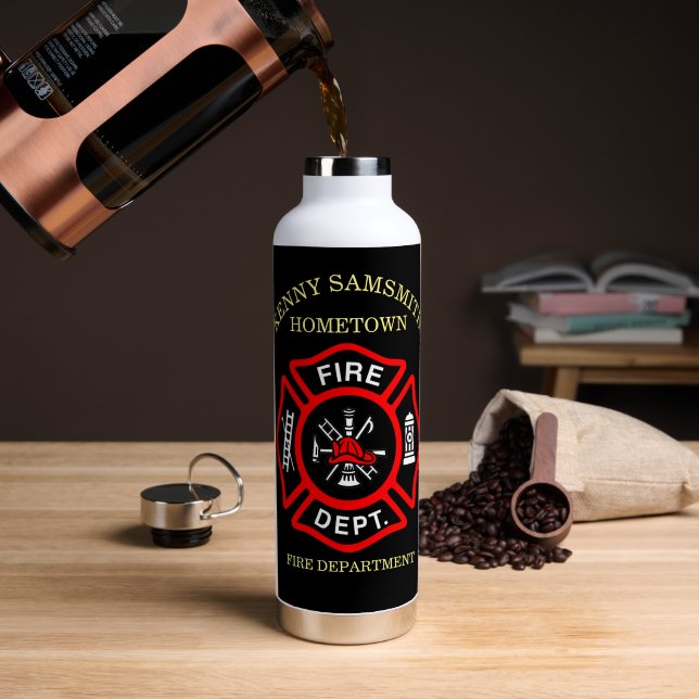 Bouteille D'eau Logo du service d'incendie Badge noir et rouge (Café (pivotée))