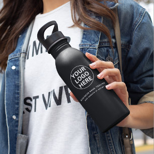 Bouteille D'eau Logo et texte personnalisés l Marque moderne noir