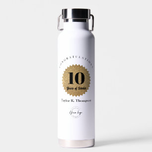 Bouteille D'eau Logo personnalisé 10 ans de service - sceau doré