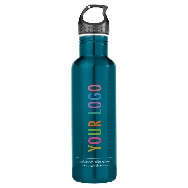 Bouteille D'eau Logo personnalisé Imprimé Turquoise bleu 24 Once (Devant)