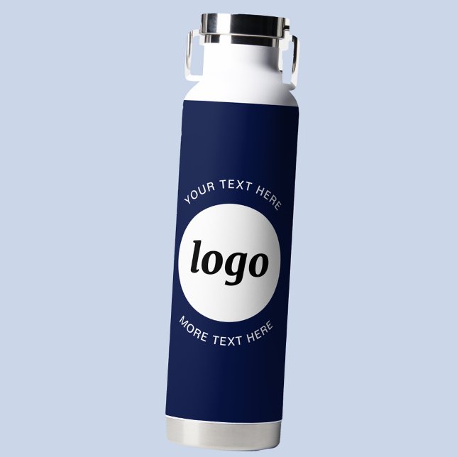 Bouteille D'eau Logo simple et texte Business Marine Bleu (Logo with custom text business branding water bottle in navy blue )