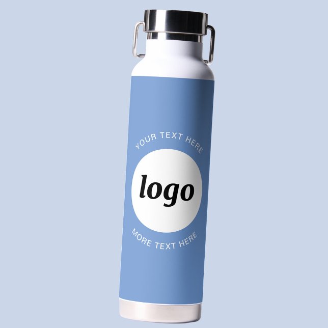 Bouteille D'eau Logo simple et texte Business Sky Blue (Logo with custom text business branding water bottle in sky blue)