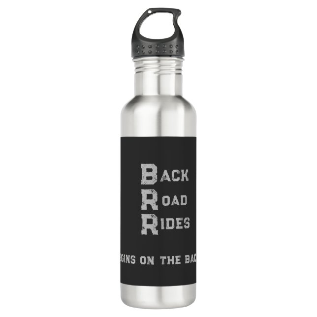 Bouteille D'eau Logo & Slogan Grey Letters "Back Road Rides" (Devant)