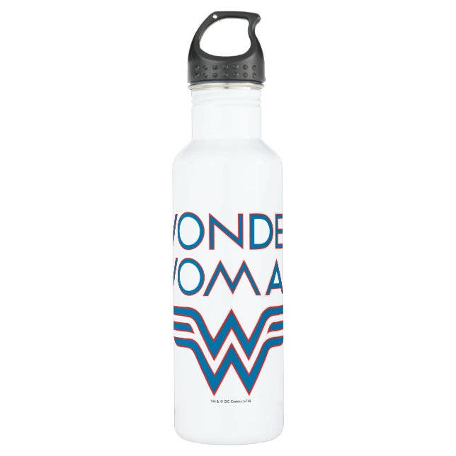 Bouteille D'eau Logo Wonder Woman bleu et rouge Retro (Devant)