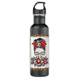 Bouteille D'eau  Loud & Fier Soccer Mama Leopard Messy Bun Mom Bl