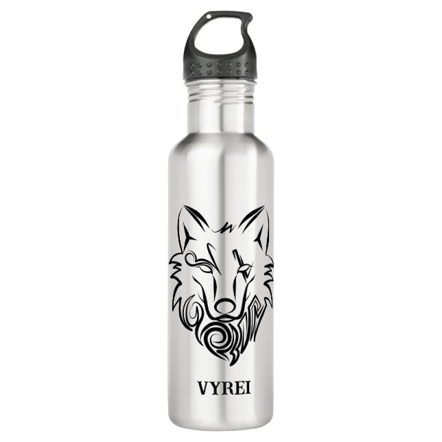Bouteille D'eau Loup tribal noir et blanc (Devant)