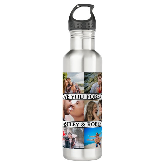 Bouteille D'eau Love You Custom Names 12 Couples Collage de photos (Devant)