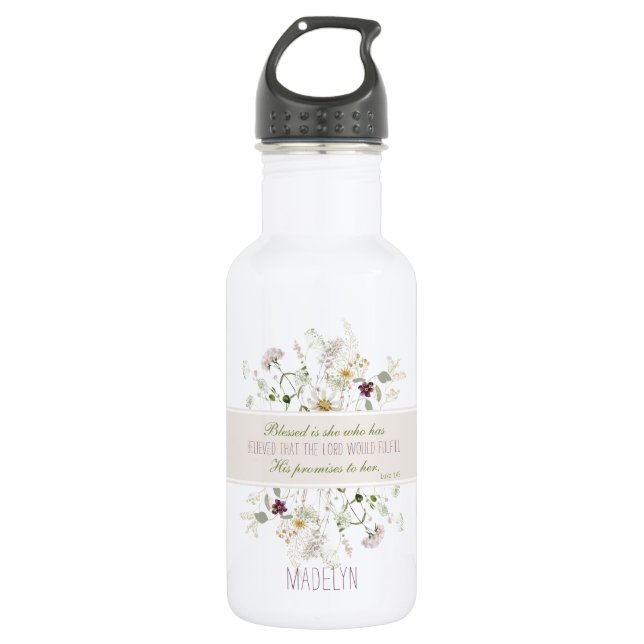 Bouteille D'eau Luc 1:45 Béni soit elle Fleur sauvage (Devant)