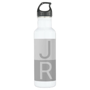 Bouteille D'eau Lumineuses Gris & Gris Initiales Modernes Monogram
