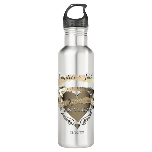 Bouteille D'eau M. "8e anniversaire du Mariage de bronze" 3DHeartE (Devant)