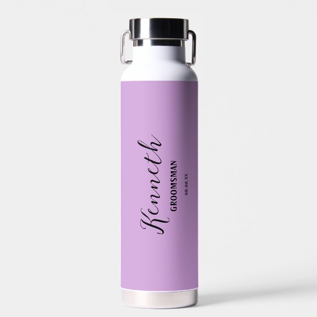 Bouteille D'eau Magenta et Noir Moderne Monogramme Bachelor (Avant)