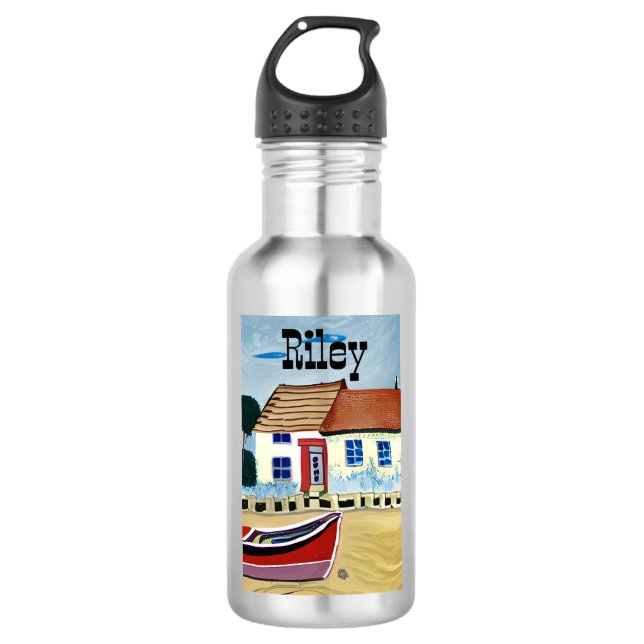 Bouteille D'eau Maison de plage et bateau personnalisé (Devant)