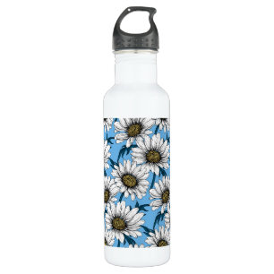 Bouteille D'eau Maisonnettes, fleurs sauvages sur bleu