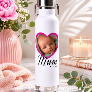 Bouteille D'eau Maman a établi un script cœur rose photo blanc