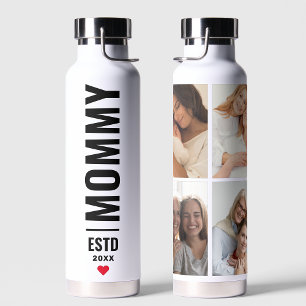 Bouteille D'eau Maman établie   Collage photo de la date personnal