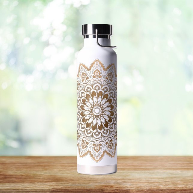 Bouteille D'eau Mandala Gold dessiné à la main (Créateur téléchargé)
