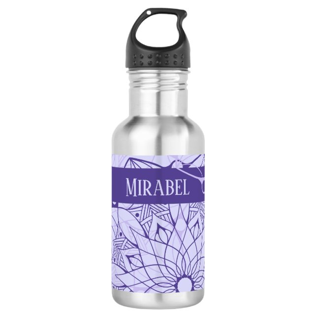 Bouteille d'eau Mandala Monochrome Personnalisée (Devant)