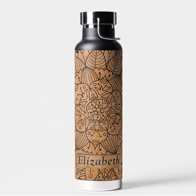 Bouteille D'eau Mandala personnalisé en bois sculpté (Gauche)