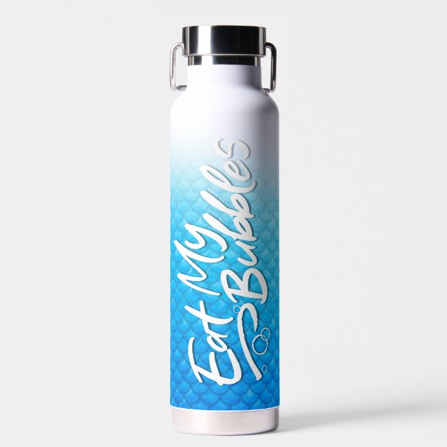 Bouteille D'eau "Mangez mes bulles" Bleu écailles Nager Vie (Avant)