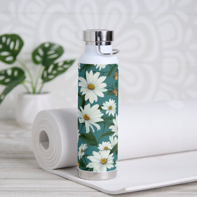Bouteille D'eau Marguerites blanches et papillons (Yoga)