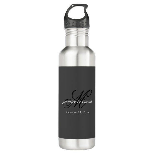 Bouteille D'eau Mariage de monogramme de calligraphie attirant (Devant)